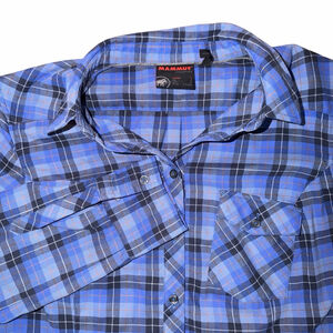 Mammut Blue Plaid Button Down Shirt L Flannel Hiking Outdoor Warm